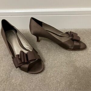 Elegant Brown Satin Heels with Bow